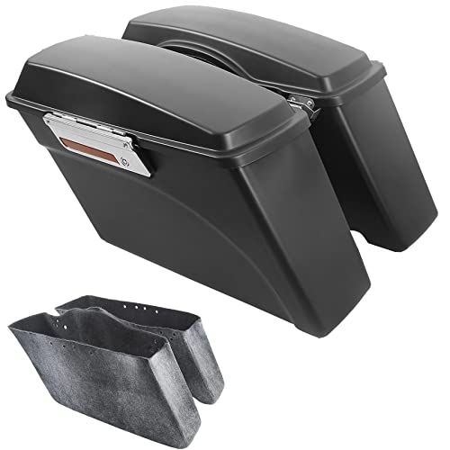 TCMT Hard Saddle bags Trunk w/Lid Latch Key & Liners Carpet Insert Fits For Harley HD Touring CVO Road Glide Road King Street Glide Electra Glide Ultra Classic 1994-2013 - color: Matte Black Chrome Latches#A