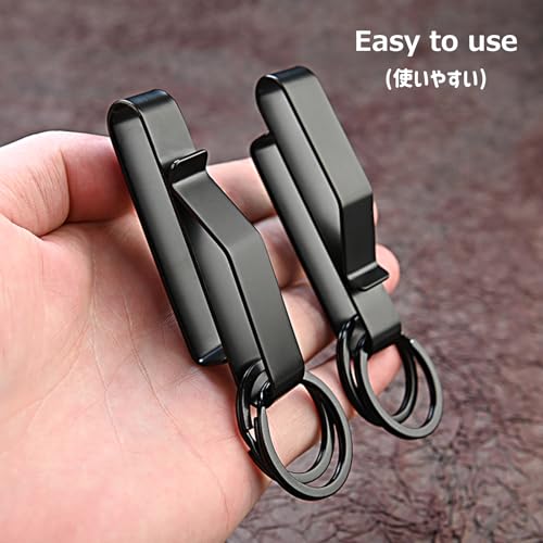 Azarxis Tactical Molle Key Ring Gear Clip Keychain Keeper Belt Hanging 360 Degrees Rotate Hook Holder - color: #01 Black - Double Side - 2 Pack