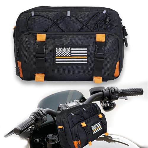 Universal Black Motorcycle Handlebar Bag - Water-resistant American Flag 1680D Tool Bag for Motorbike, Cruiser, Softail, Dyna, Sportsters, Dirt Bike, ATV - color: Orange