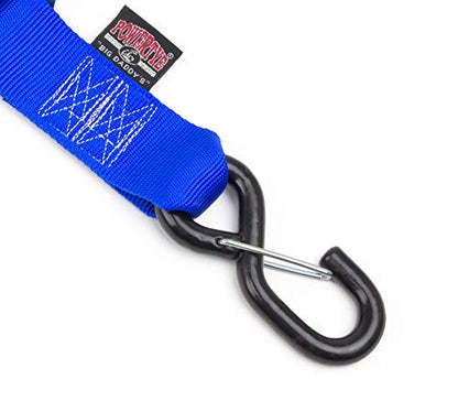PowerTye Cam Buckle Tie Down Straps – 2 inch x 12ft Straps with Latch Hooks – Ideal for Motorcycle, ATV, Trailers, and Truck Bed Cargo – 600 lb WLL & 1,800 lb Break Strength – USA Made, Blue (Pair) - color: Blue