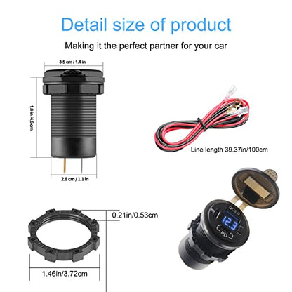 Dual USB Quick Charge 3.0 Port & PD USB C Car Charger Socket, 12V USB Outlet with Voltmeter and Power Switch for Car Boat Marine Truck - color: 2QC+1PD