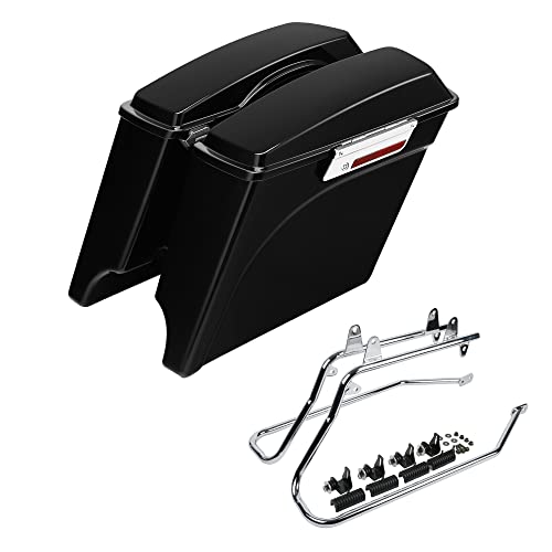 SLMOTO Motorycle Saddlebags, Saddle Bag Brackets Vivid Black 5" Stretched Hard Saddlebags Saddle Bag+Conversion Brackets Fit For Harley Heritage Softail Fatboy Deluxe Springer FLSTS EFI 1984-2017 - color: Vivid Black Saddlebags + Chrome Conversion