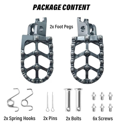 Dirt Bike Foot Pegs,Replaceable Footpegs CNC Machined Aluminum Wide Platform with Springs for CRF150R CRF250R CRF450R CRF250X CRF450X CRF300L CRF250L CR125 CR250 CRF1000L (Titanium) - color: Titanium