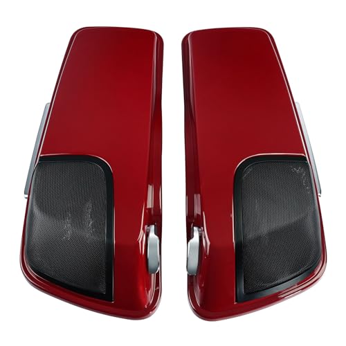 HR3 Starfire Black/Atomic Red 4" Stretched Hard Saddlebags w/Speaker Lids Compatible with 2017 CVO Street Glide FLHXSE (Replace for OEM) - color: Starfire Black / Atomic Red