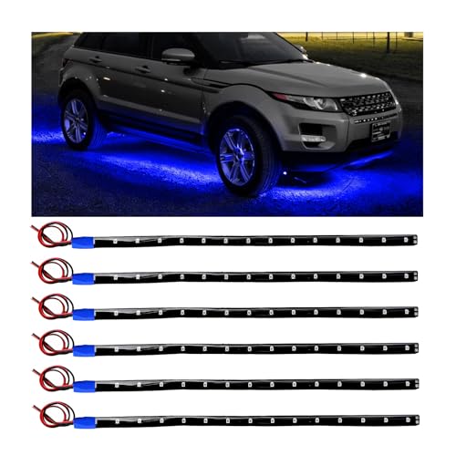 6 PCS 15 LED Strip Underbody Light, 12" 12V Super Bright Underbody Light Strip with 10" Wire, Waterproof Flexible LED Interior Exterior Decoration Lamp for Car Motorcycle Truck (Blue) - color: Blue