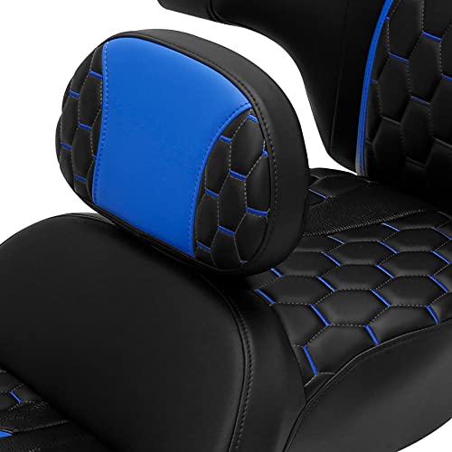 C.C. RIDER Motorcycle Hammock Seat+ Rider Backrest+ King/Chopped Trunk Backrest Pad Fit for Harley 2014-2023 Touring Road King FLHR Street Glide FLHX Road Glide FLTRX Electra Glide FLHT - color: 23# Blue (Seat+ 2 Backrests)