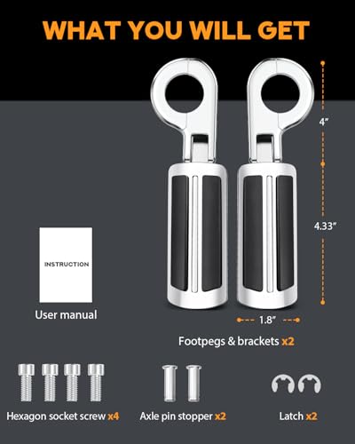 PBYMT Highway Pegs, P-Clamp A3 Steel Highway Footpegs Footrest Fit For 1.25''(32mm) Crash Bars Compatible with Harley Davidson Touring Chrome - color: Chrome