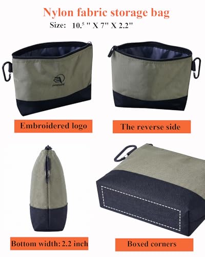 Tool Pouch Zipper Small Tool Bag Pouches Organizer Bag with Metal Carabiner, Nylon 1680D Heavy Duty for Wrenches, Screwdrivers, Pliers, Pack of 1, Green, 10.5 Inch - color: Green with Black Bottom