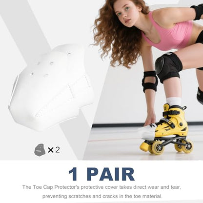 100% Real Cowhide | Toe Cap Guard Protectors | Roller Skate Derby Speed 1 Pair(White) - color: White