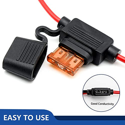 10 AWG Inline Fuse Holder - 12 Volts Fuse Holder for 40A Blade Fuse (6 Pack) - size: 10 AWG