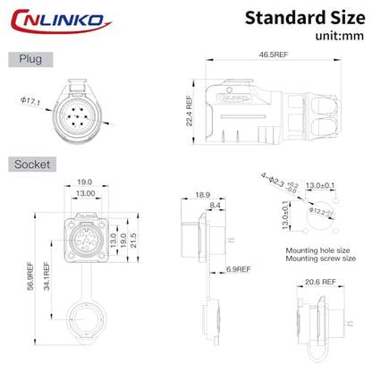 CNLINKO M12 Waterproof Connector PBT Plastic DC 12V Cable Panel Mount for AV System (7 Pin) - size: 7-Pin, style: Plug without Cable