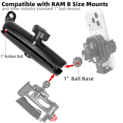 1" Angled Bolt Head Adapter Ball Base with Long Double Socket Arm for Motorcycle Mirror, Compatible with RAM Mounts 1 Inch Ball Components, for Motorcycle Phone Mount - style: Angled Base with 5.91" Arm