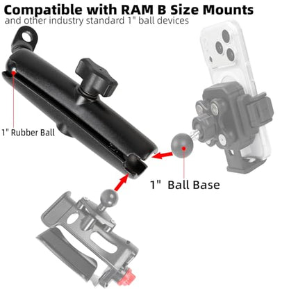 1" Angled Bolt Head Adapter Ball Base with Long Double Socket Arm for Motorcycle Mirror, Compatible with RAM Mounts 1 Inch Ball Components, for Motorcycle Phone Mount - style: Angled Base with 5.91" Arm