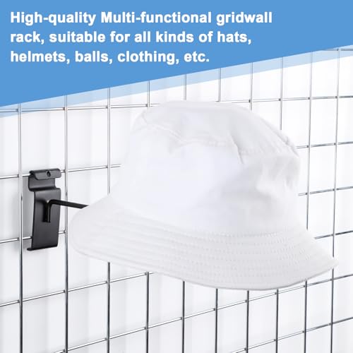 Kigley Metal Gridwall Hooks, 3.2 inch Hat Helmet Rack, Retail Display Shelves Organizer, Wall Fixtures, Accessories for Home Retail Shop(Black,12 Pcs)