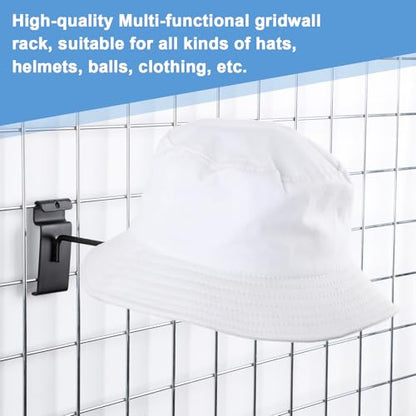 Kigley Metal Gridwall Hooks, 3.2 inch Hat Helmet Rack, Retail Display Shelves Organizer, Wall Fixtures, Accessories for Home Retail Shop(Black,12 Pcs)
