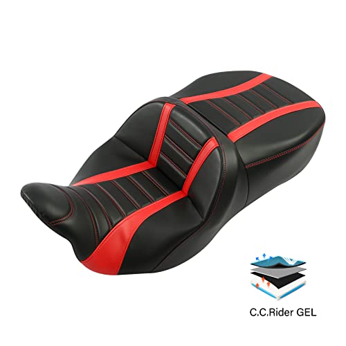 C.C. RIDER GEL Seat Hammock Driver Passenger Seat Fit for Harley Touring 2009-2023 Road King Street Glide Road Glide Electra Glide - color: Red *Gel