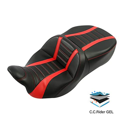 C.C. RIDER GEL Seat Hammock Driver Passenger Seat Fit for Harley Touring 2009-2023 Road King Street Glide Road Glide Electra Glide - color: Red *Gel