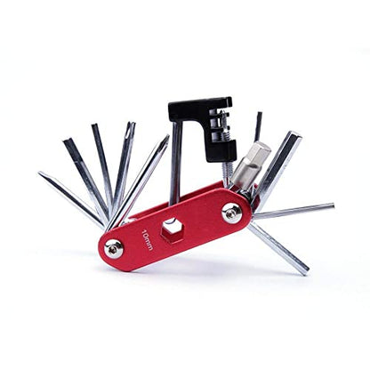 WOTOW Bike Repair Tool Kit & Bike Saddle Bag, 14 in 1 Bike Chain Tool Hex Key Wrench Maintain Accessories Multitool Set with Portable Under Seat Bag for Road Mountain Commuter Bicycle - style: 14 in 1 Multitool (Red)