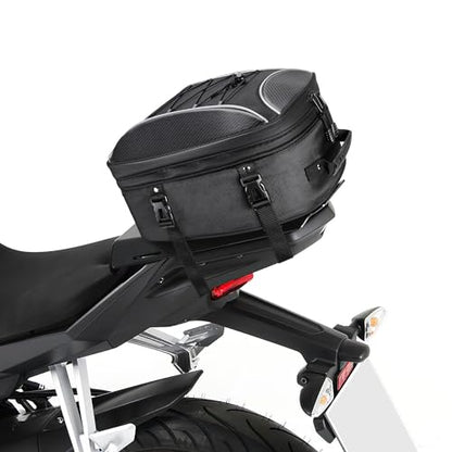 KEMIMOTO Motorcycle Tail Bag, Dual Use Motorcycle Rear Seat Bag with Waterproof Rain Cover, 22L-34L Expandable Motorbike Helmet Bag Luggage Storage Backpack with 6 straps - size: 22L-34L