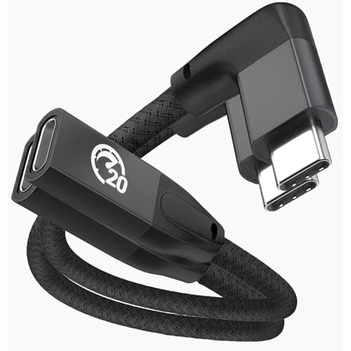 UseBean Right Angle USB C Extension Cable 0.6FT 2-Pack, 90 Degree Gen2 20Gbps USB-C 3.2 Male to Female Cord, L-Shape Type C Extender, for iPhone 16 15, MagSafe, MacBook, iPad Pro/Air, Galaxy S25/S24 - color: BLACK, size: 0.6FT(2PACK)