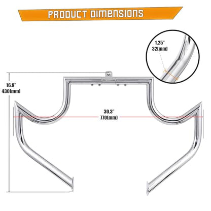 Kinglemc Crash Bar Engine Guard Highway Bar for Harley Davidson Touring Road King Street Glide Electra Glide CVO and Trike Models 97-08(Mustache Silver) - color: Chrome-C