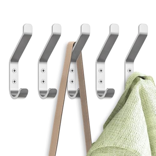 GlazieVault Coat Hook– Door Hook (10 Pack) - Heavy Duty Wall Mounted - Premium Design Rust Free Hooks - style: Flat Hooks Silver P-10