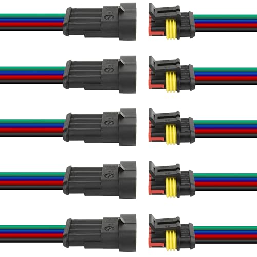 5Pcs 4 Pin Connector, 16AWG Car Waterproof Electrical Connector, Quick Disconnect Play, 4 Wire Waterproof Connector for Automobiles, Trucks, Boats, Motorcycles and Other Electrical Connections - color: 4pin, size: 5pack