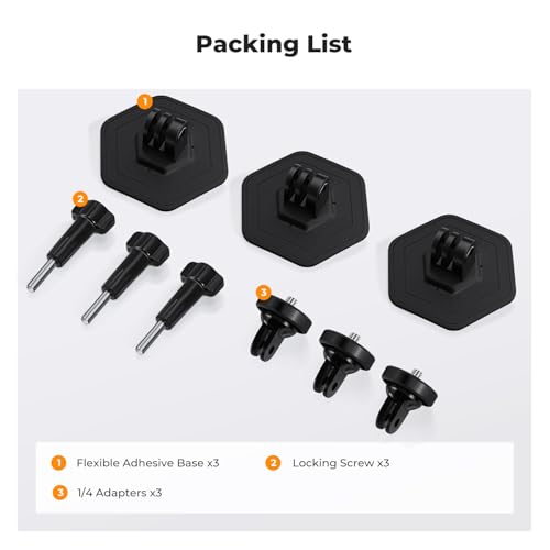 K&F CONCEPT 3Pack Flexible Adhesive Helmet Mount for GoPro Hero 13/12/11/10/9/8/7 Black, DJI Osmo Action 6/3/4/5 Pro, Insta360 X5 X4 X3 Flat Curved Surfaces Sticky Mount, Action Camera Accessories - size: 3Pack