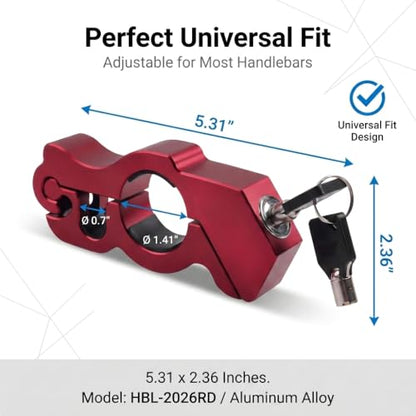 1 PC Motorcycle Handle Throttle Grip Security Lock, Alloy Anti-theft Brake Lock with Anti-scratch Gasket, One-button Locking Design, Universal for Motorcycles Scooters ATVs Bicycles (Red) - color: Red