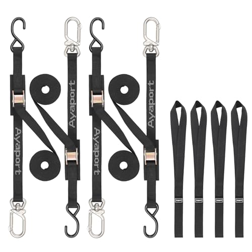 Ayaport Cam Buckle Tie Down Straps 10 feet with Swivel Carabiner Hook for Motorcycle, Kayak, Car, Truck, Dirt Bike - size: Swivel Hook-1"x10' black