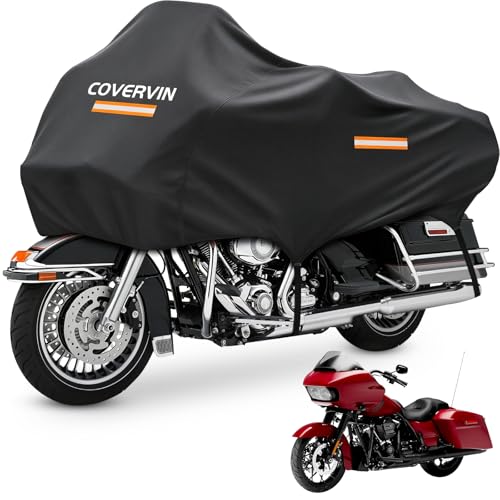 COVERVIN Waterproof Motorcycle Half Cover Fit for Touring Models Road King Street Glide Road Glide and More with Storage Bag, Black - color: Black