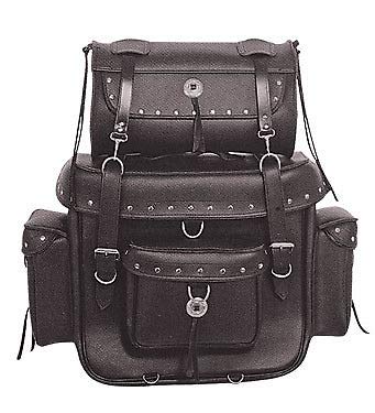 IKLeather Motorcycle Large Two Piece PVC Touring Pack W/Barrel Bag Studded Quick Release