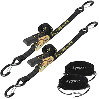 Ayaport Boat Trailer Transom Tie Down Straps for Boat Jet ski Kayak Canoe 4 Feet 2400lbs Break Strength Heavy Duty Ratchet Straps with S Hooks, Pack of 2 - size: 1" x 4'