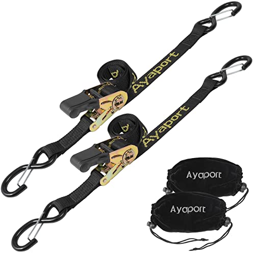 Ayaport Boat Trailer Transom Tie Down Straps for Boat Jet ski Kayak Canoe 4 Feet 2400lbs Break Strength Heavy Duty Ratchet Straps with S Hooks, Pack of 2 - size: 1" x 4'