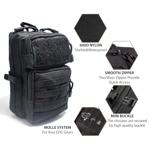 Tactical Molle Utility Pouch, Compact EDC Tool Pouch Bag Tactical Phone Pouches Medical EDC IFAK Pack Mini Waist Pouches - color: Black 2 PCS