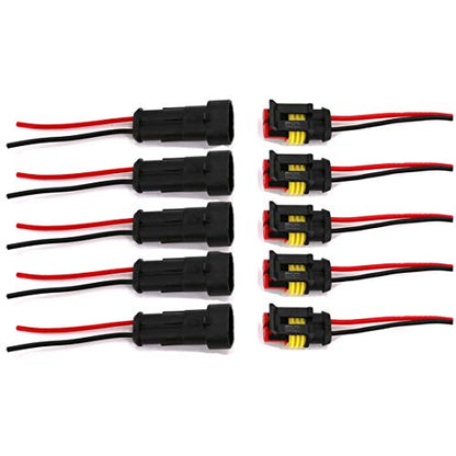 2 Pin Way Waterproof Electrical Connector Wire Harness 16 AWG Marine for Car, Truck, Boat, and Other Wire Connections 5 Pack - color: 5 Sets