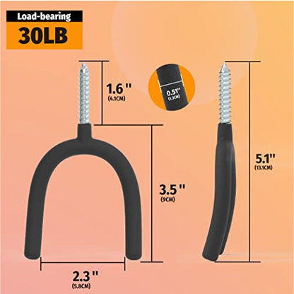 HUHOLE 6 Pack Screw in U Hooks Garage Storage Organizers | Shovel Holders with 30 lb Capacity for Garden Tools, Power Equipment, Rakes, Weed Trimmers, Ladders and Extension Cords - style: HD U Hook 6PC