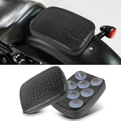 Motorcycle Pillion Passenger Pad Seat, Black Leather Pillion Pad w/ 8 Suction Cup Rear Passenger Seat Compatible with Harley Custom Bikes and More - size: Black Crocodile