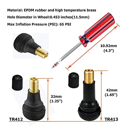 Dr.Roc Tire Valve Stem Puller Tools Set –1 x Valve Stem Installer, 10 x Brass and Ozone Resistant EPDM Snap-in Tire Valve Stem with Valve Cores (6 x TR412,4 x TR413), 1 x Valve Core Remover