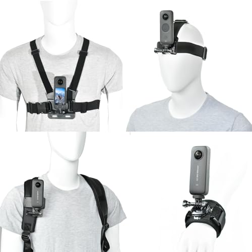 Action Camera Chest/Backpack/Head Strap Mount Bundle for Insta360 X5/X4/X3/Ace Pro/Go3S, Compatible with GoPro Hero 13-10, DJI Osmo 360, DJI Action 5