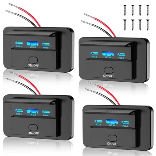 4PCS 3 Ports 12V RV USB Outlet 90W, Dual PD3.0 Type-C Quick Charge 72W & USB QC3.0 18W Panel Wall Mount, Automotive Car USB Socket Charger Adapter for RV Marine Boat Bus ATV Motorcycle Truck - color: Blue, size: 4PCS