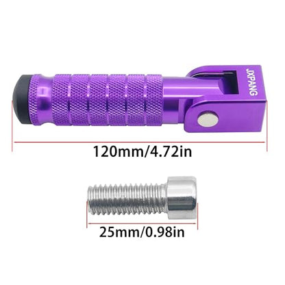 Universal Motorcycle Bicycle Folding Passenger Foot Pegs M8 Rearsets Rear Set Footrests Footpeg Foot Rest Peg Pedals For Bike Install Hole 8mm (Purple) - color: Purple