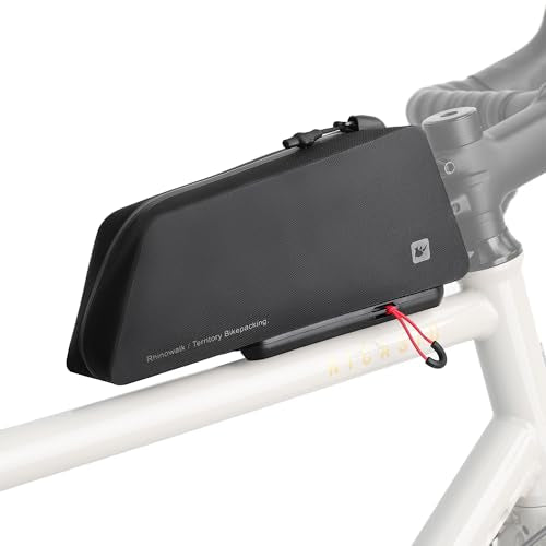 Rhinowalk Bike Top Tube Bag, Quick-Release System, Waterproof 600D TPU Cycling Frame Bag with Bolt-On Mount, Slim Aerodynamic Hard Shell Storage - color: Black Toptube Bag QL, size: 1L