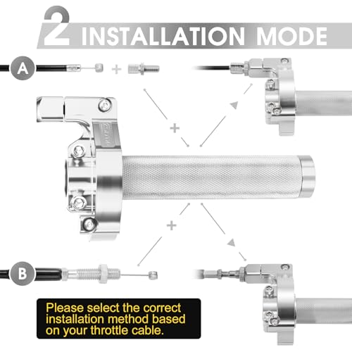 Throttle Grip Throttle Cable Motorcycle 22mm Universal CNC Aluminum Accelerator Throttle Twist Grips Handlebars for KLX CR CRF EXC XR TTR CB SSR ATV Dirt Bike Pit Bike - color: Style-B-Silver