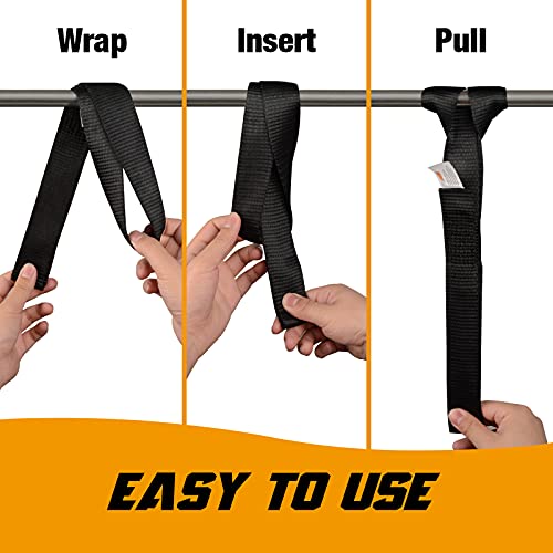 Soft Loop Tie Down Straps - 1.5 x 18 inches, 8800lbs Breaking Strength, Soft Loops for Securing ATV, UTV, Motorcycles, Scooters, Dirt Bikes, Lawn & Garden Equipment, 4 Pack (Black) - color: Black