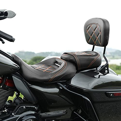 SLMOTO Motorcycle Rider Seat with Passenger Sissy Bar Tour Trunk Pad Fit for Harley Davidson Touring Road King Street Glide Road Glide Tri-Glide 09-20 Trike 10-22 CVO Custom Bikes Brown Stitching - color: Brown