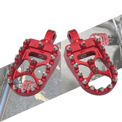 CNC MX Style Wide Foot Pegs with 360° Roating Compatible with Harley Dyna Softail Fatboy Sportster Iron 883 Chopper Bobber Models Red - color: Red with Cone Spikes