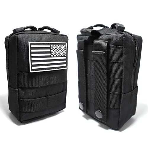 2 Pack Small Molle Pouches - Tactical Compact Water-Resistant EDC Pouch Bag Utility Belt Pouch Waist Pack Bag - color: Black