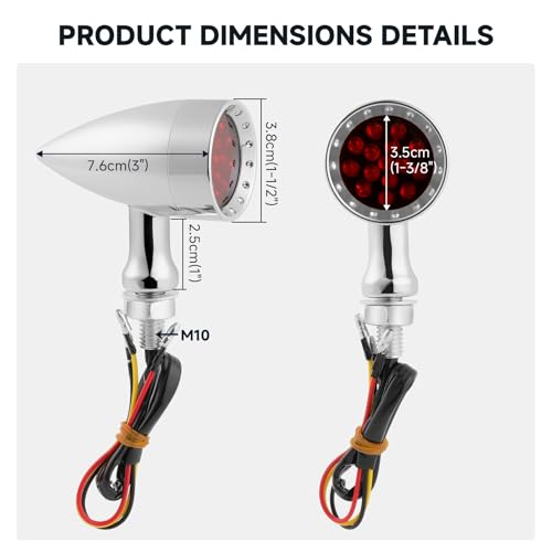 Rich Choices 2pcs Chrome 15 LED Motorcycle Stop Brake Running Turn Signal Indicator Red Lights For Harley Honda Chopper (Chrome-Red Light) - color: Chrome-Red Light