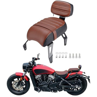 Passenger Seat Backrest, Detachable Motorcycle Rear Seat, Soft Leather Passenger Seat & Backrest Pad Set Fit for Indian Scout Bobber 2018-2023 Replace OEM Number: 2882853-LNA (Brown)